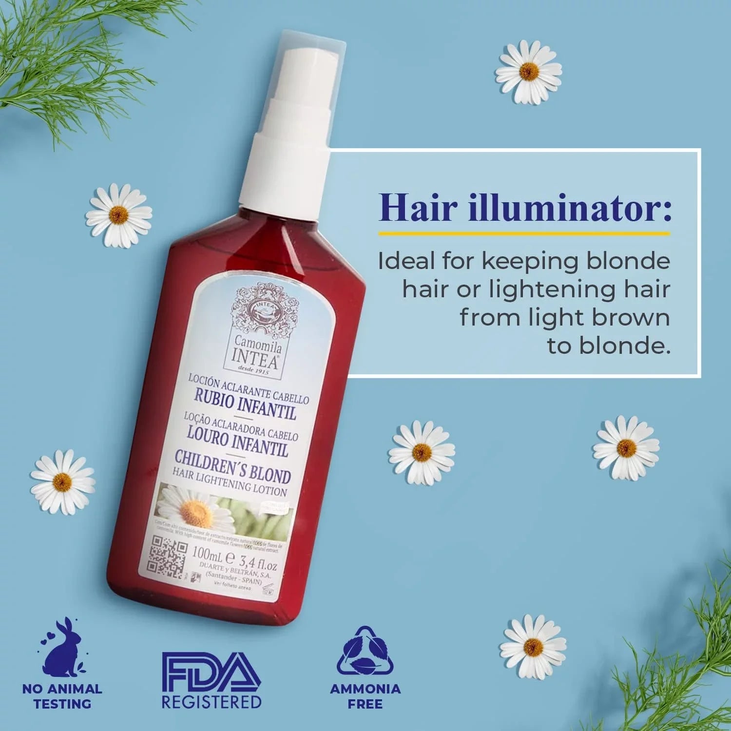 Camomila Intea Hair Lightener For Kids– Premium Sun Lightening Spray for Hair – Chamomile hair lightener spray for Naturally Lighten Hair – No Bleach/Ammonia blonde hair spray – Child-Friendly Formula