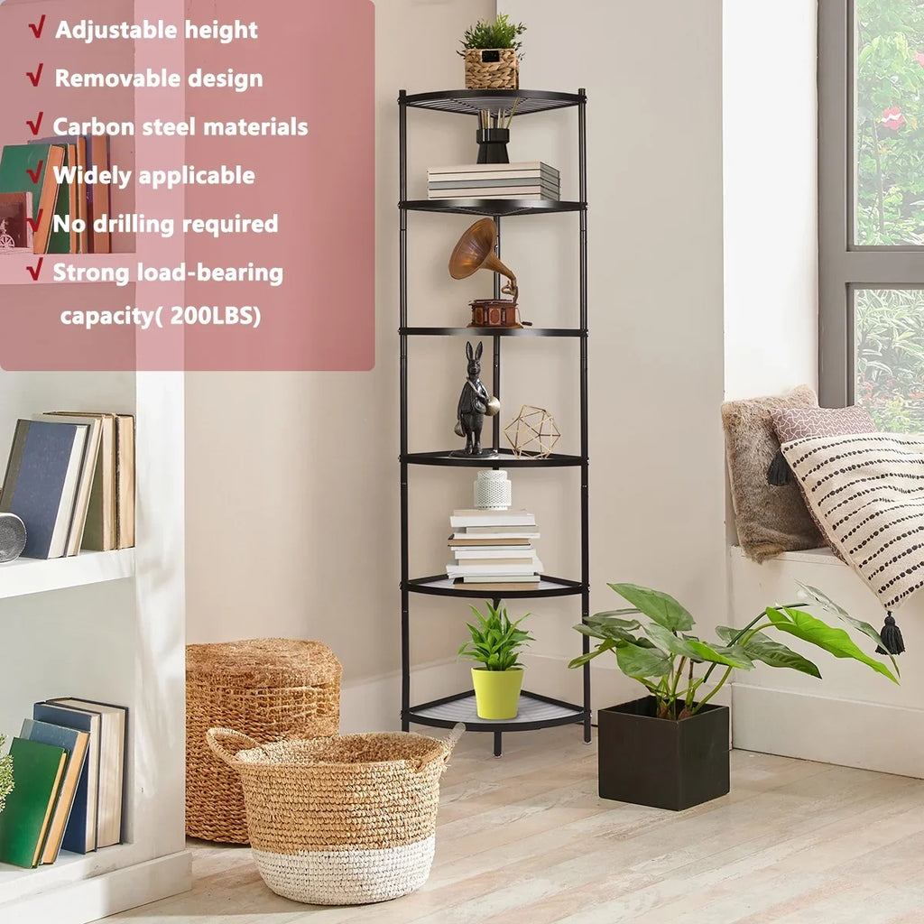tonchean 6-Tier Carbon Steel Kitchen Corner Shelf Rack Free Standing Pot Rack Storage Organizer