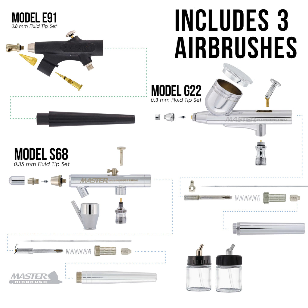 Pro 3 Airbrush System Kit Air Compressor 12 Color Paint Set Hobby Art