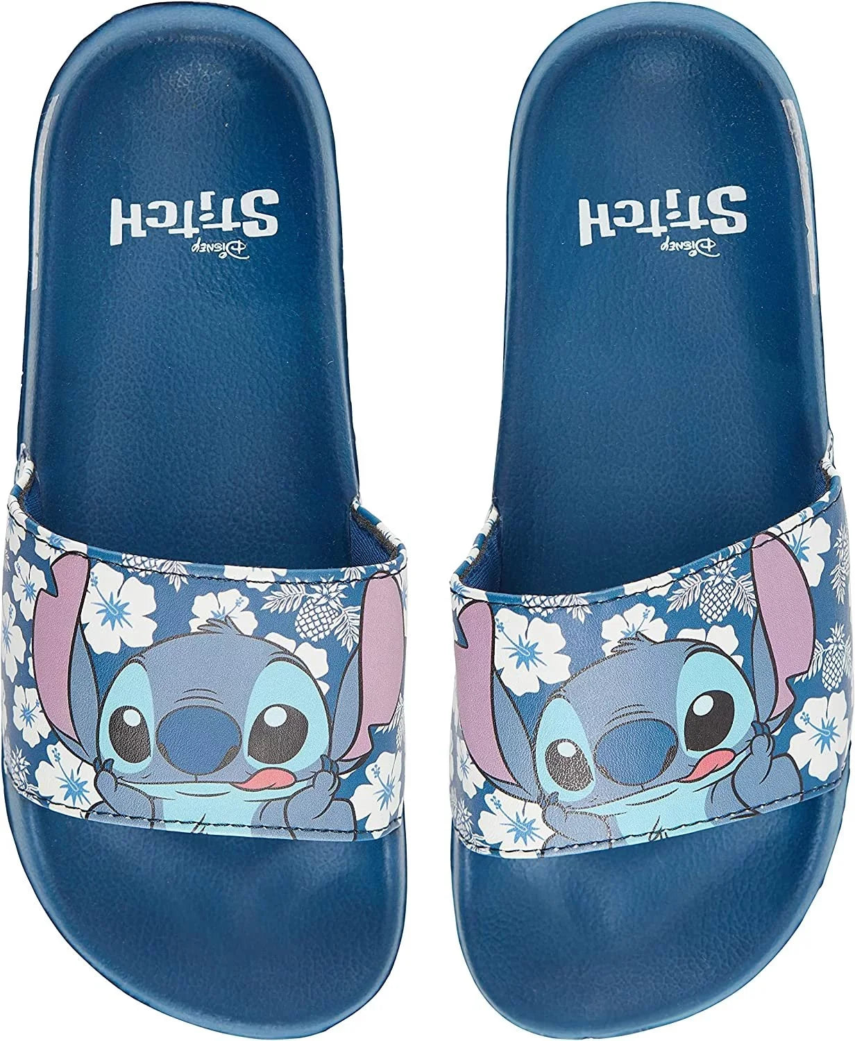Disney Ladies Lilo and Stitch Slides, Printed Stitch Slip-On Sandals for Women Blue - 8