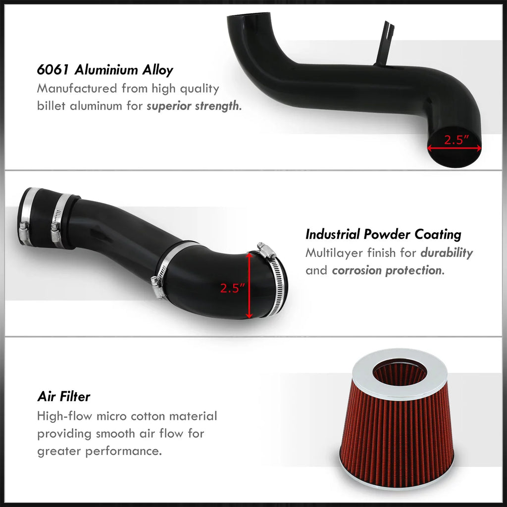AJP Distributors Cold Air Intake CAI JDM Induction System Black Aluminum Piping Channel + Filter Compatible/Replacement For Mitsubishi Eclipse Galant 2.4L L4 3.0L V6 1999 2000 2001 2002 2003 2004 2005