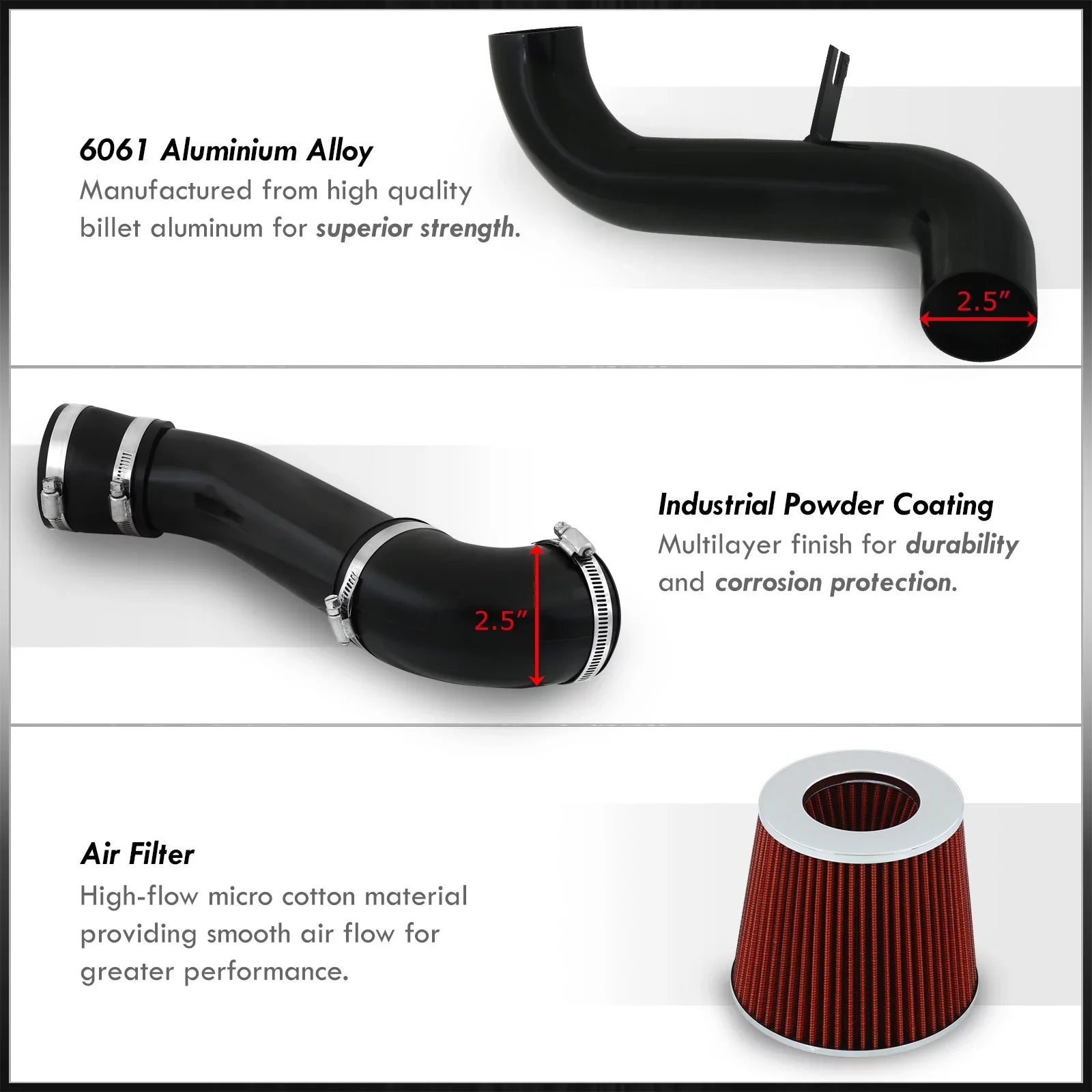 AJP Distributors Cold Air Intake CAI JDM Induction System Black Aluminum Piping Channel + Filter Compatible/Replacement For Mitsubishi Eclipse Galant 2.4L L4 3.0L V6 1999 2000 2001 2002 2003 2004 2005