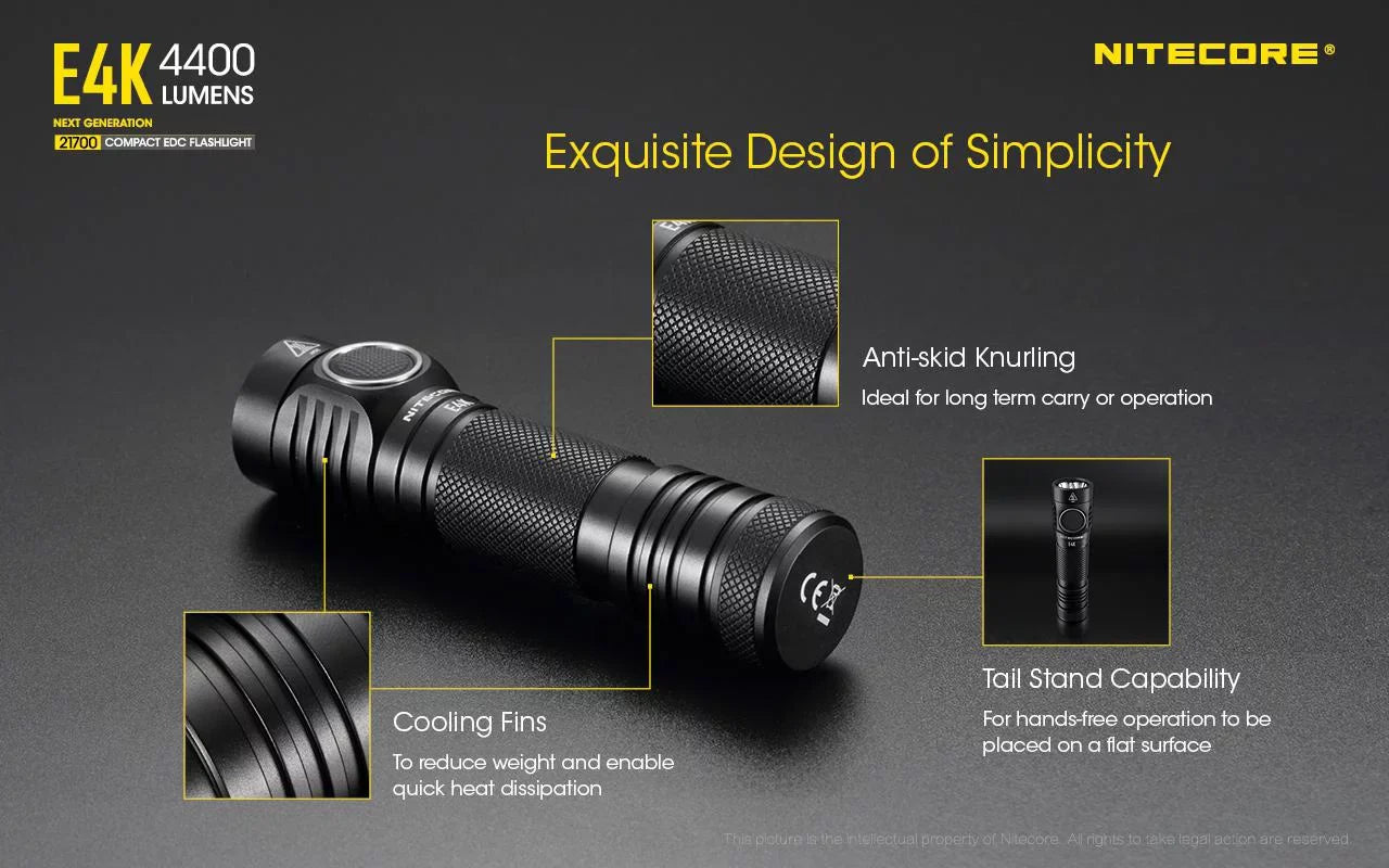 Combo: NITECORE E4K Flashlight -1x NITECORE 21700 Rechargeable Li-ion Battery Included w/Offset Mount