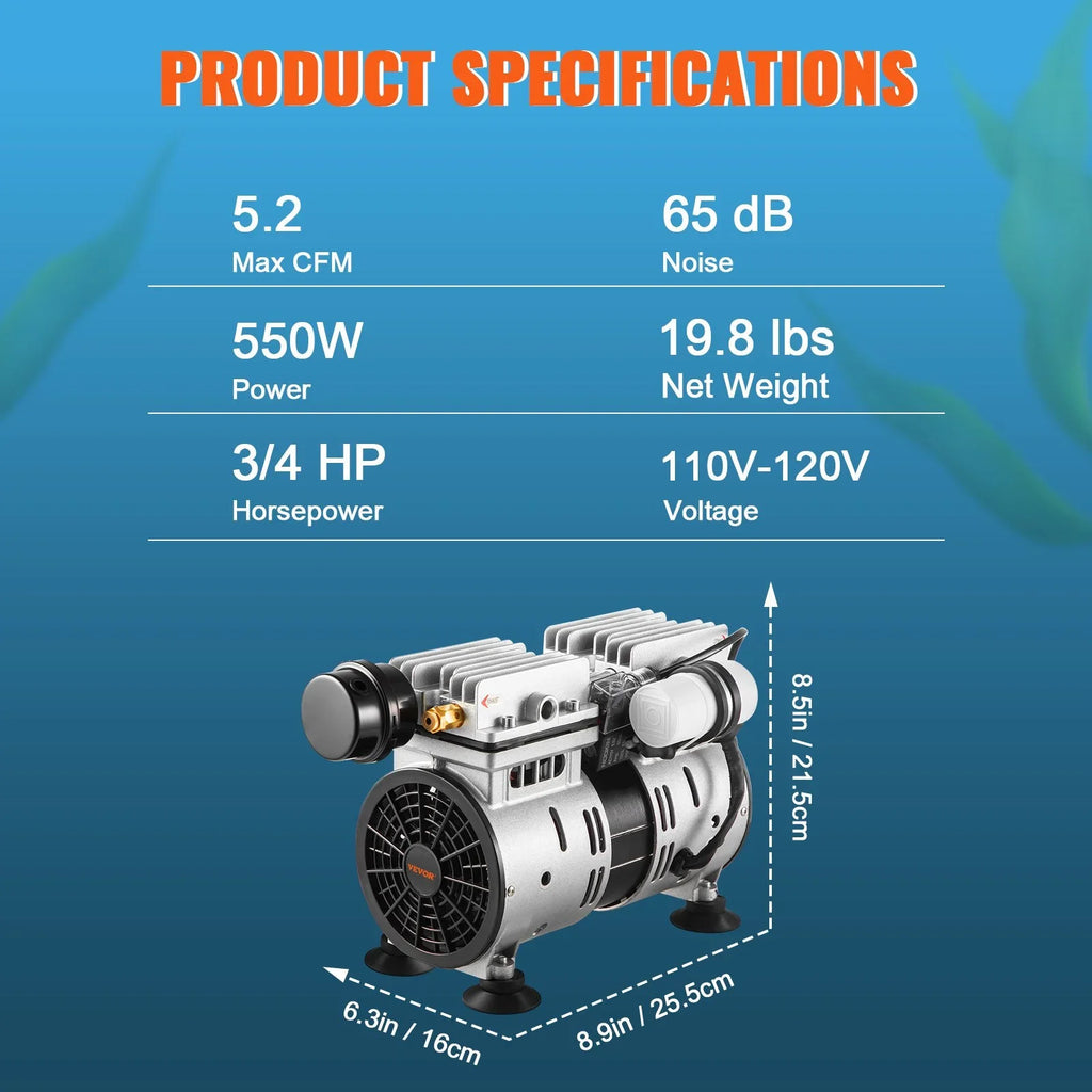 VEVOR Pond Aerator Kit - 3/4 , 550W, 5.2CFM - Ideal for Up to 3 Acres of Lake and Pond Aeration