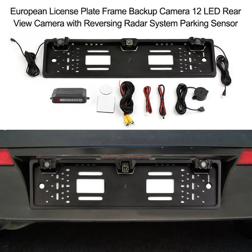 Apexeon European License Plate Frame Rear View Camera, Car Backup Camera with Reversing System, Parking Sensor
