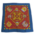 Pre-Owned HERMES Hermes Carre 90 LES TAMBOURS Tambour Taiko Blue x Red Scarf Muffler (Good)
