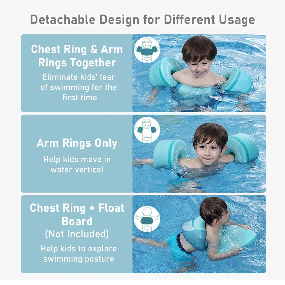 Mambobaby Mambobaby 3-in-1 Non-inflatable Kids Swim Vest Jackets for Kids Boys Girls Swim Vest with Detachable Chest & Arm Rings for Age 3-6 Years Kids