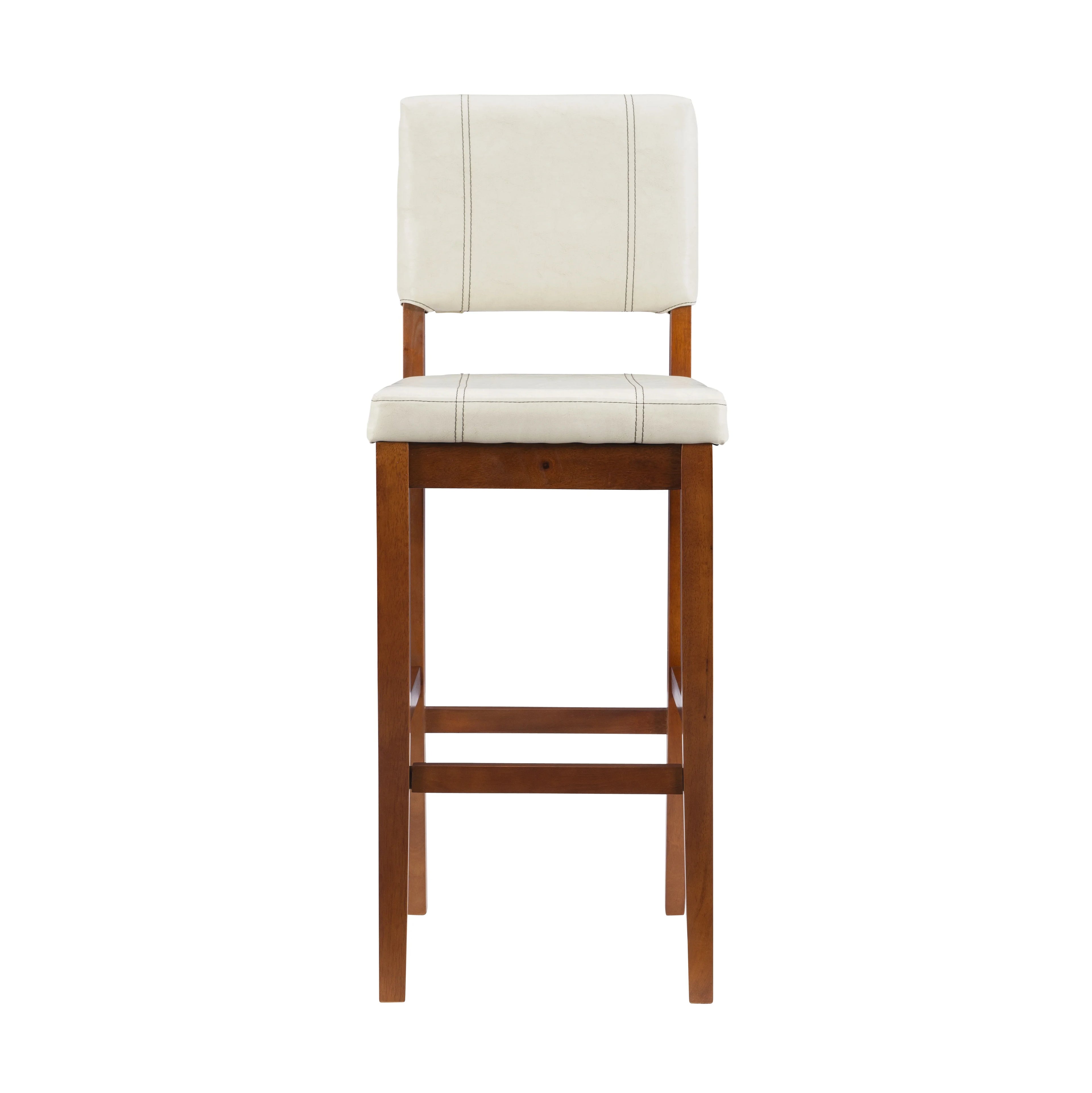 Linon Mulberry Padded Bar Stool, 30" Seat Height, Medium Dark Walnut Finish with Cream PVC Fabric