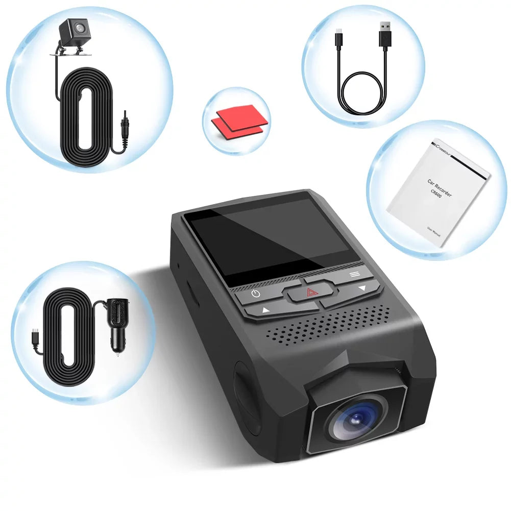 Crosstour CR600 Dual Dash Cam Front and Rear FHD 1080P Mini in Car Camera with Parking Monitoring,G-Sensor,WDR,Night Vision, Motion Detection, Loop Recording, Display Rotation