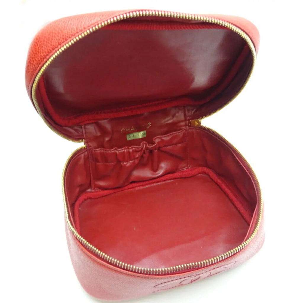 Pre-Owned Chanel Vanity Bag Ladies Handbag Caviar Skin Red (Good)