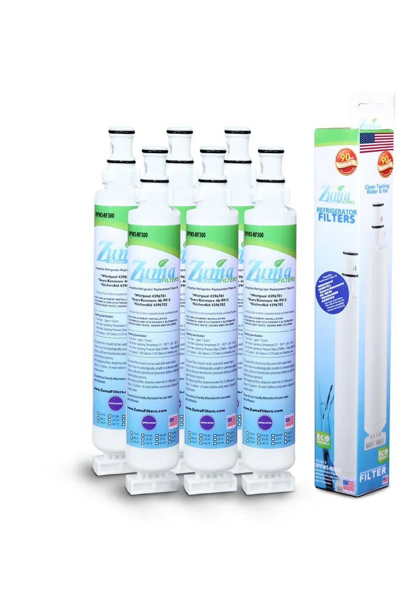 ZUMA Brand , Fluid and Ice Filter , Model # OPFW3-RF300 , Compatible with Whirlpool® EFF-6001A - 6 Pack - Made in U.S.A.