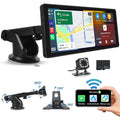 Podofo 7-32V 10.26" Portable Touch Display Car Stereo Radio Wireless Carplay Android Auto Mirror Link FM Bluetooth AUX for Car Suv Van Pickup Vehicles, with 64G Card&Backup Camera