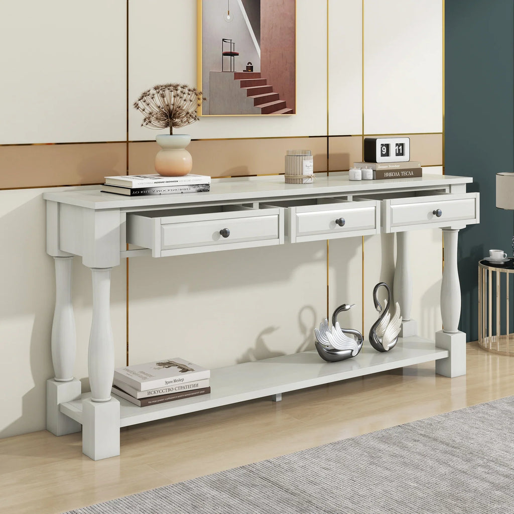 Console Table 63" Long Console Table with Drawers and Shelf for Entryway, Hallway, Living Room (Antique White, OLD SKU: WF193795AAK)