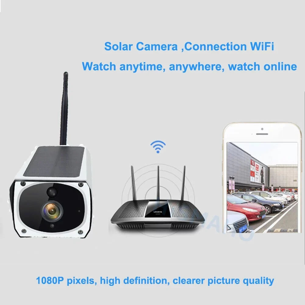 1080P Solar Powered Security Energy Camera, Wireless WiFi Outdoor IP Cameras, Rechargeable Battery Powered, Motion Detection, Liquid Video Surveillance Camera