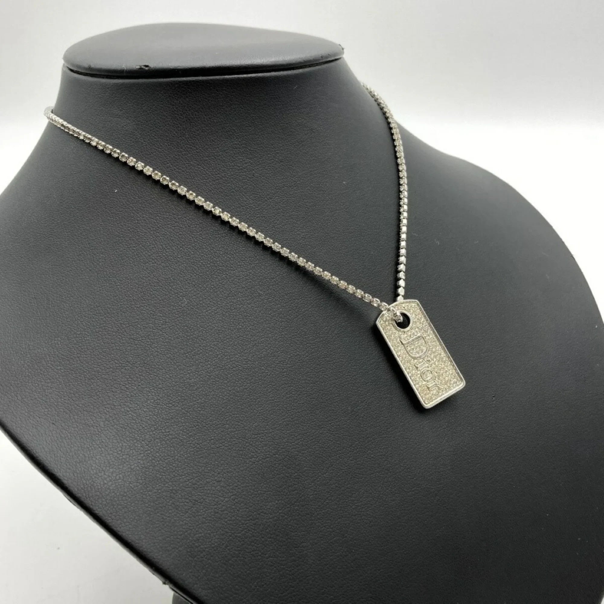 Pre-Owned Christian Dior Necklace Plate Rhinestone Silver Color Women's IT1TZZH18V36 (Good)