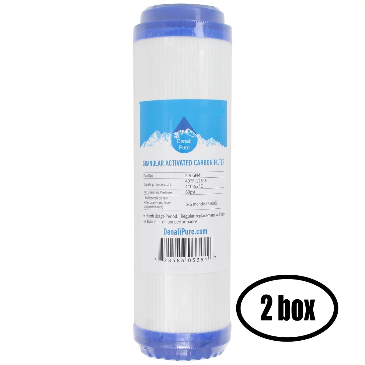 2 Boxes of Replacement for OmniFIlter OB1 Granular Activated Carbon Filter - Universal 10-inch Cartridge for OmniFIlter Liquid Filter Unit - Model OB1 - Blue Tank - Denali Pure Brand