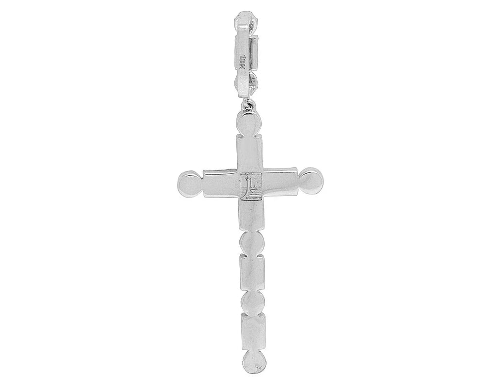 Unisex 10K White Gold Real Diamond Flower Cluster Baguette Cross 2" 1.2CT