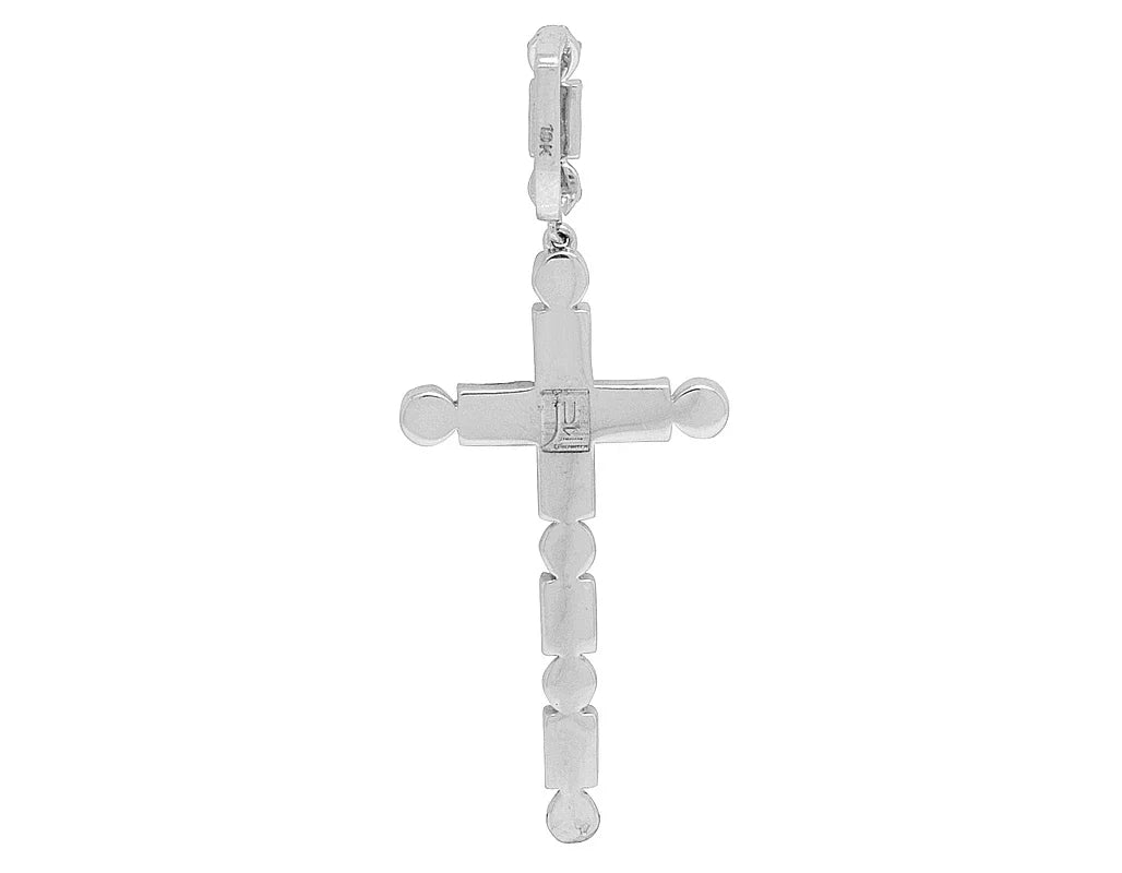 Unisex 10K White Gold Real Diamond Flower Cluster Baguette Cross 2" 1.2CT