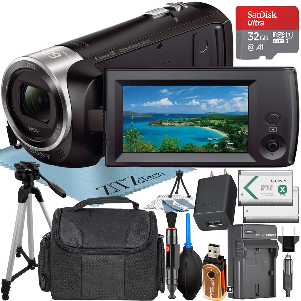 HDR-CX405 HD Handycam Camcorder Video Recording with 32GB Micro SD Memory Card + Charger + Case + Tripod + ZeeTech Accessory Bundle
