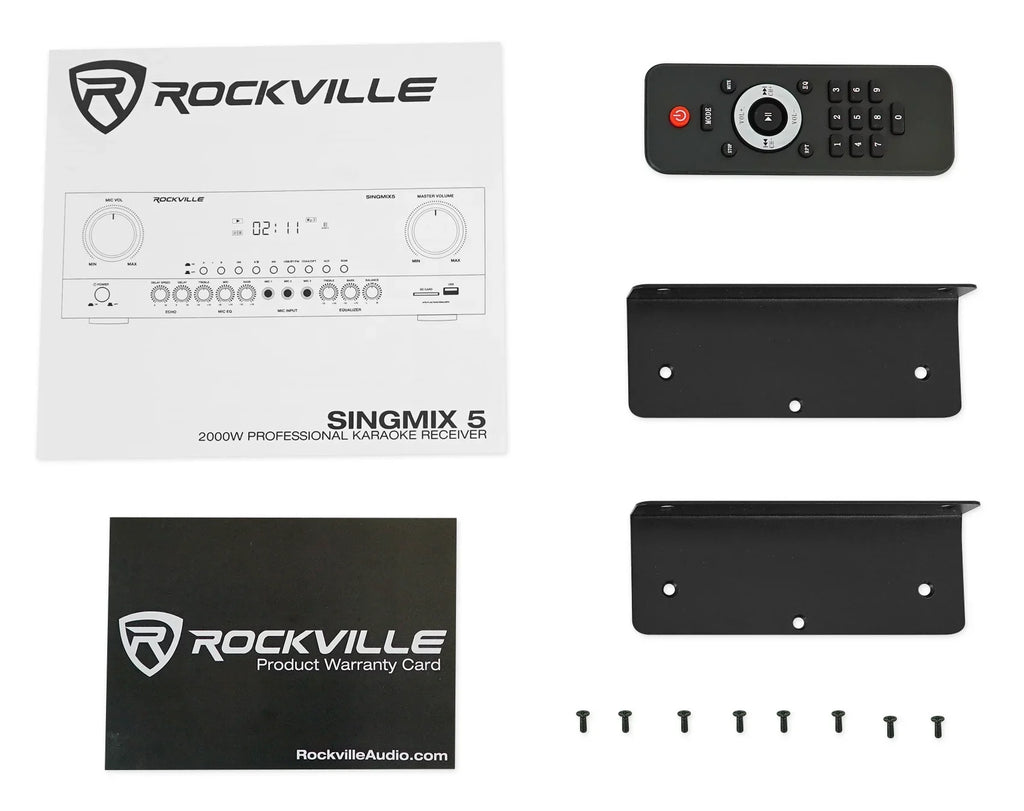 Rockville SINGMIX 5 2000w Bluetooth Home Receiver Mixer+(2) Black Tower Speakers