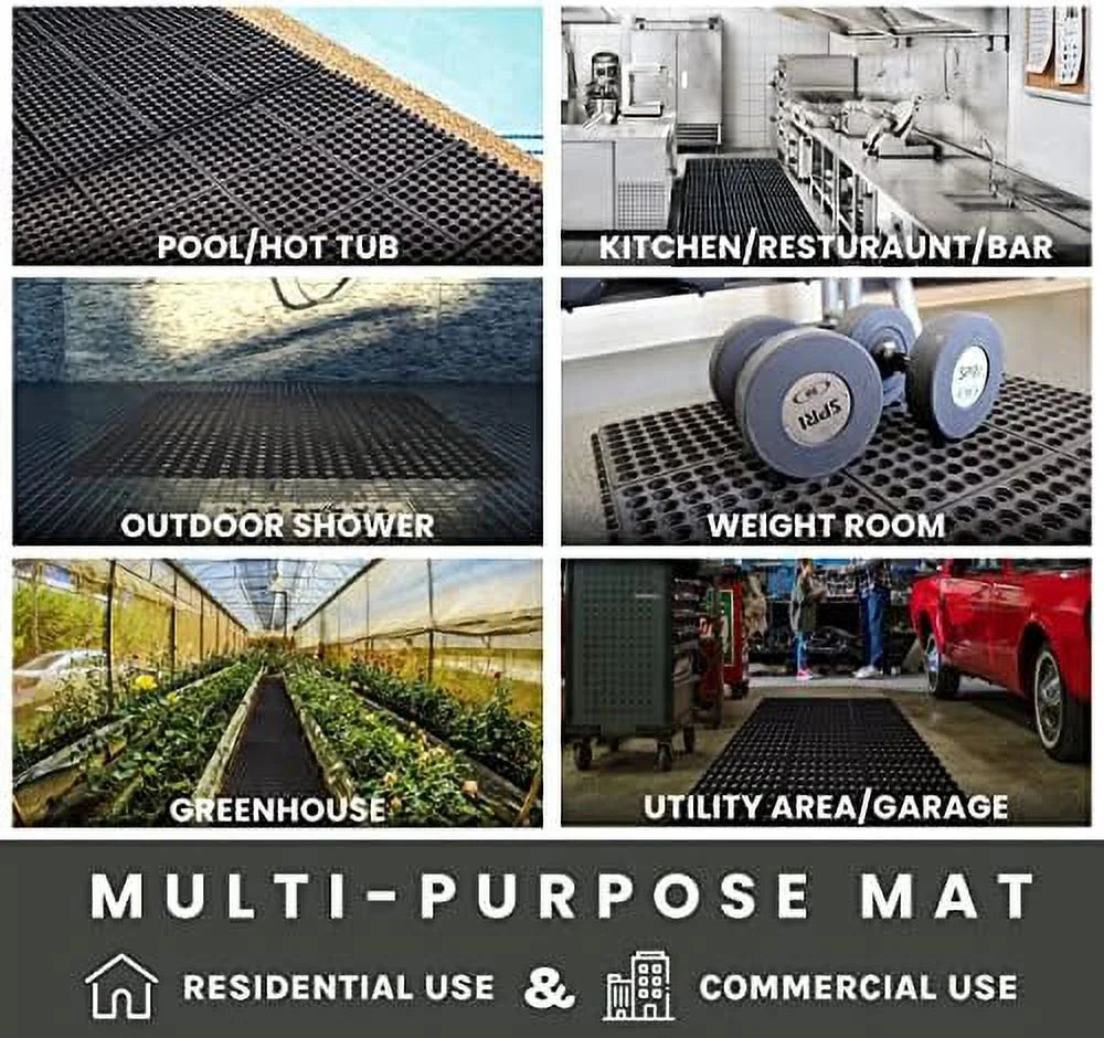 Interlocking Rubber Floor Mat For Restaurant Kitchen Floor Anti Fatigue Bar Door Mat Non-Slip Indoor Outdoor Shower Pool Drainage, Sturdy Garage Flooring 36 X 36 Inch