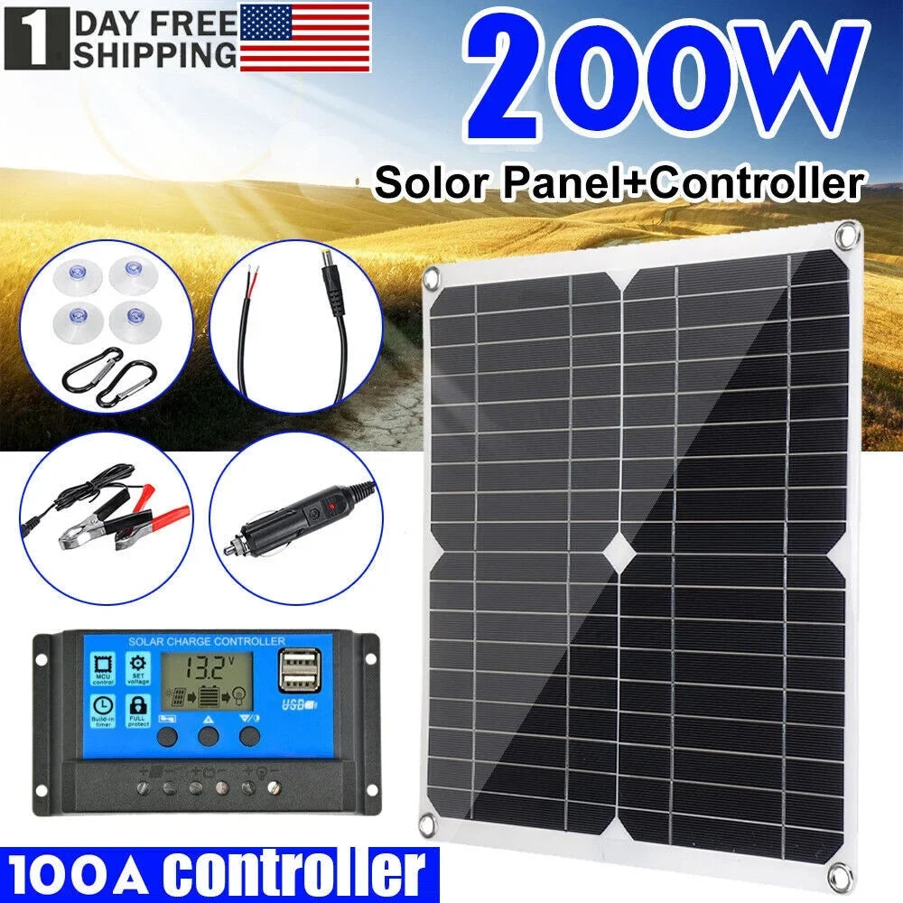 MDHAND outdoor 200W solar panel kit with solar charge controller car charger home camping emergency light source