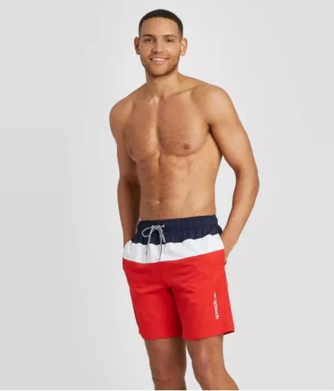 Speedo Men's 8" Colorblock Swim Shorts - Navy/White/Red- Small