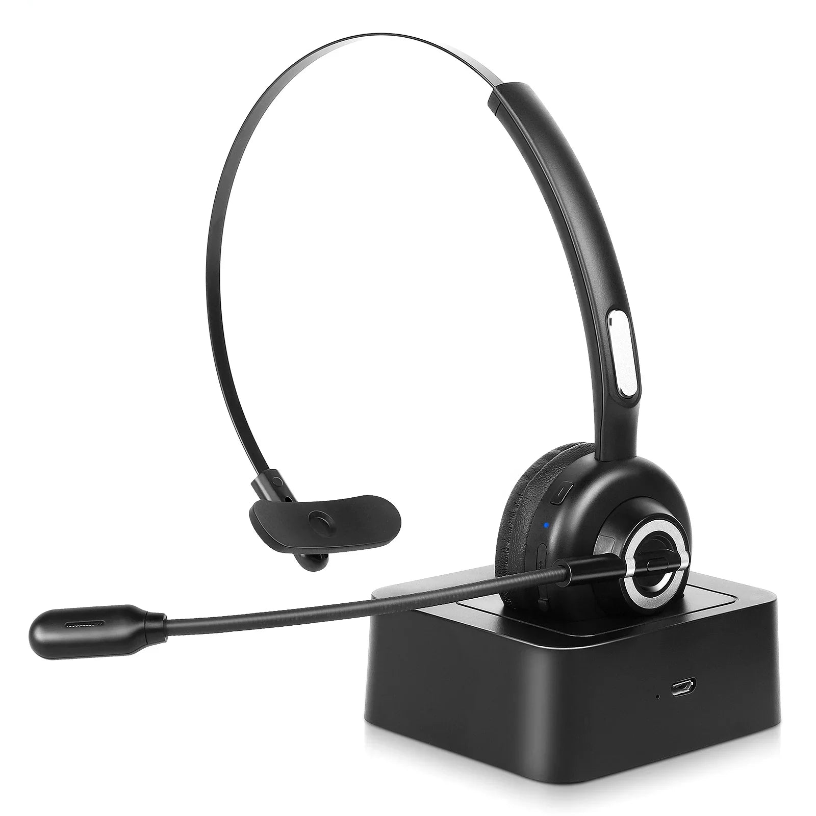 Comfortable Bluetooth Headset, UX-M97 Wireless Headset with Microphone, Cell Phone Headset with Noise Isolation Mic Charging Base Mute Function for Galaxy Z Flip3 5G With Charging Dock