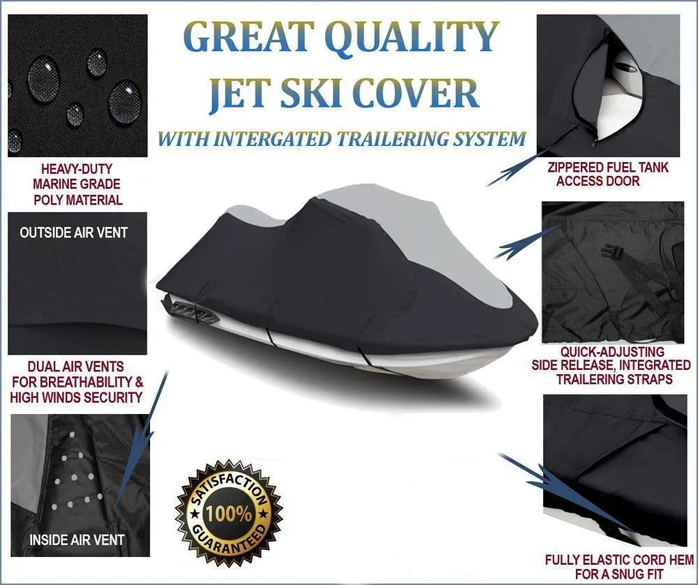 SUPER HEAVY-DUTY PWC 600D JET SKI Cover Compatible for Sea Doo Sea-Doo Sea Doo Sea-Doo GTI 130 2007-2010 Jet Ski Liquid Cover Black/Grey
