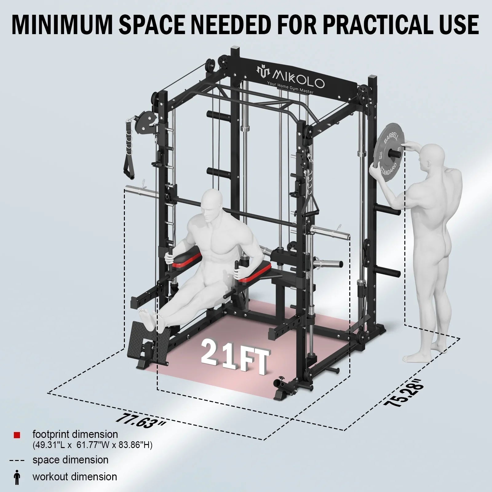 Mikolo Smith Machine Home Gym, 2000 lbs Power Rack Cage with Cable Crossover, Smith Cage with 800LB Capacity Adjustable Weight Bench and 100 lbs Weight Plate, Total Body Strength Training Cage