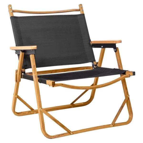 Fithood 53*55*61cm Medium Size Aluminum Frame 600D Black Oxford Cloth Bearing 100kg Imitation Wood Grain Spray Paint Camping Chair Black