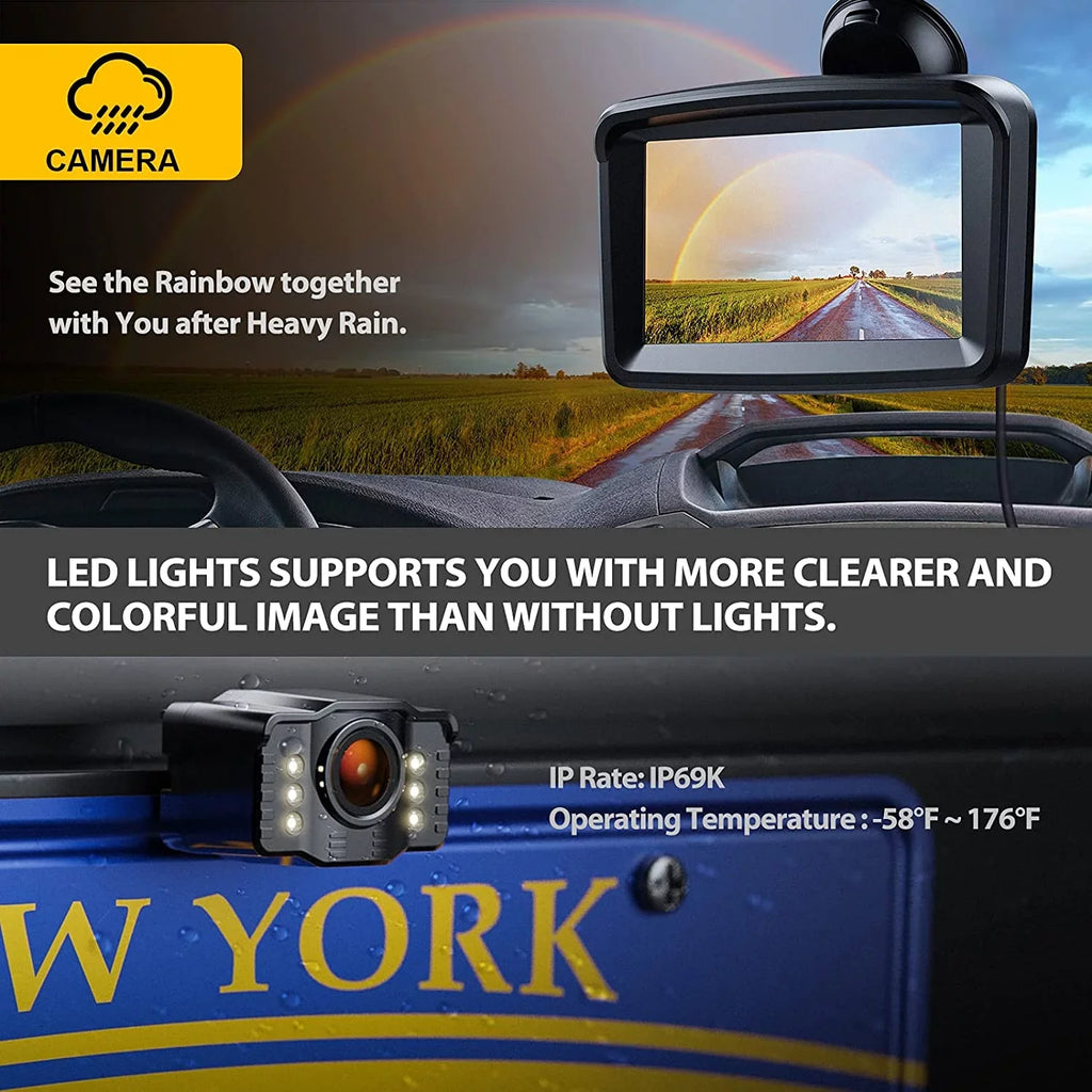 Wired Backup Camera Car Rear View 10180P HD 5''Monitor with IP69 Liquid Night Vision for Reversing/Driving Car, SUV, Pickup, Camper