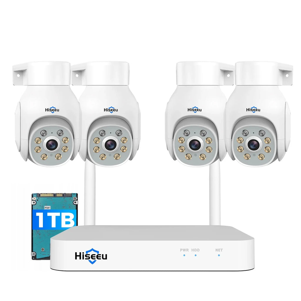 Hiseeu WiFi PTZ Security Camera System,5MP,Expandable 10CH NVR,1TB Hard Drive,12V DC Power Cords,IP66 Liquid Motion Alert, Plug&Play,24/7 Motion Record, Auto Track