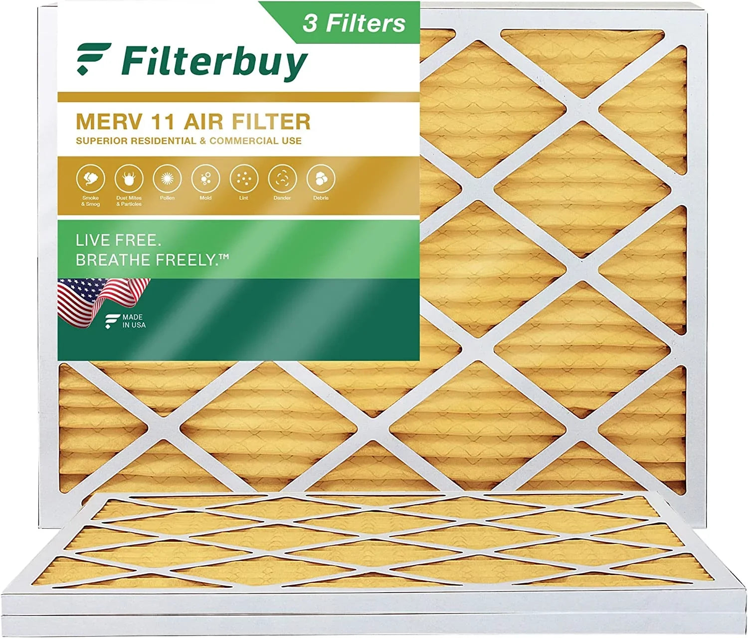 Filterbuy 14x18x1 MERV 11 Pleated HVAC AC Furnace Air Filters (3-Pack)