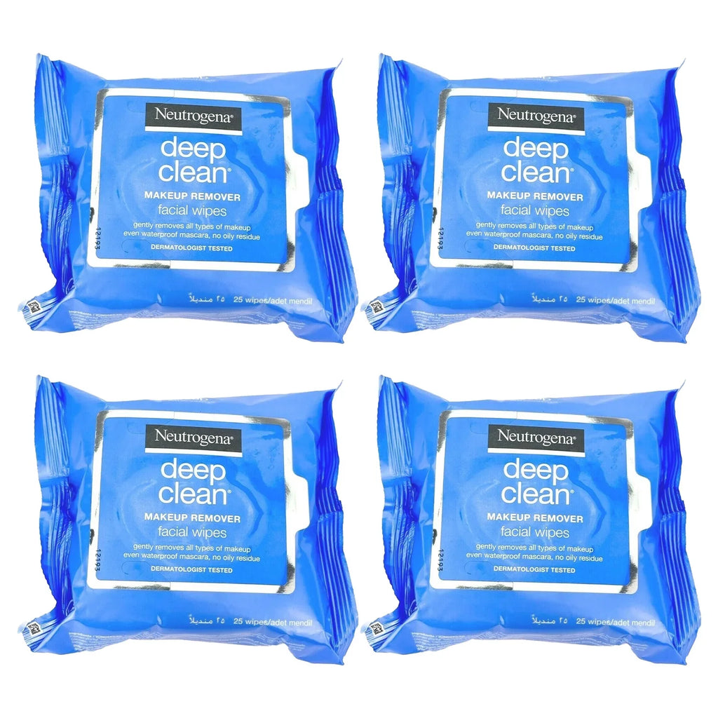 Pack of (4) Neutrogena Make Up Remover Cleansing Facial Towelettes Refil Wipes,25 Ct