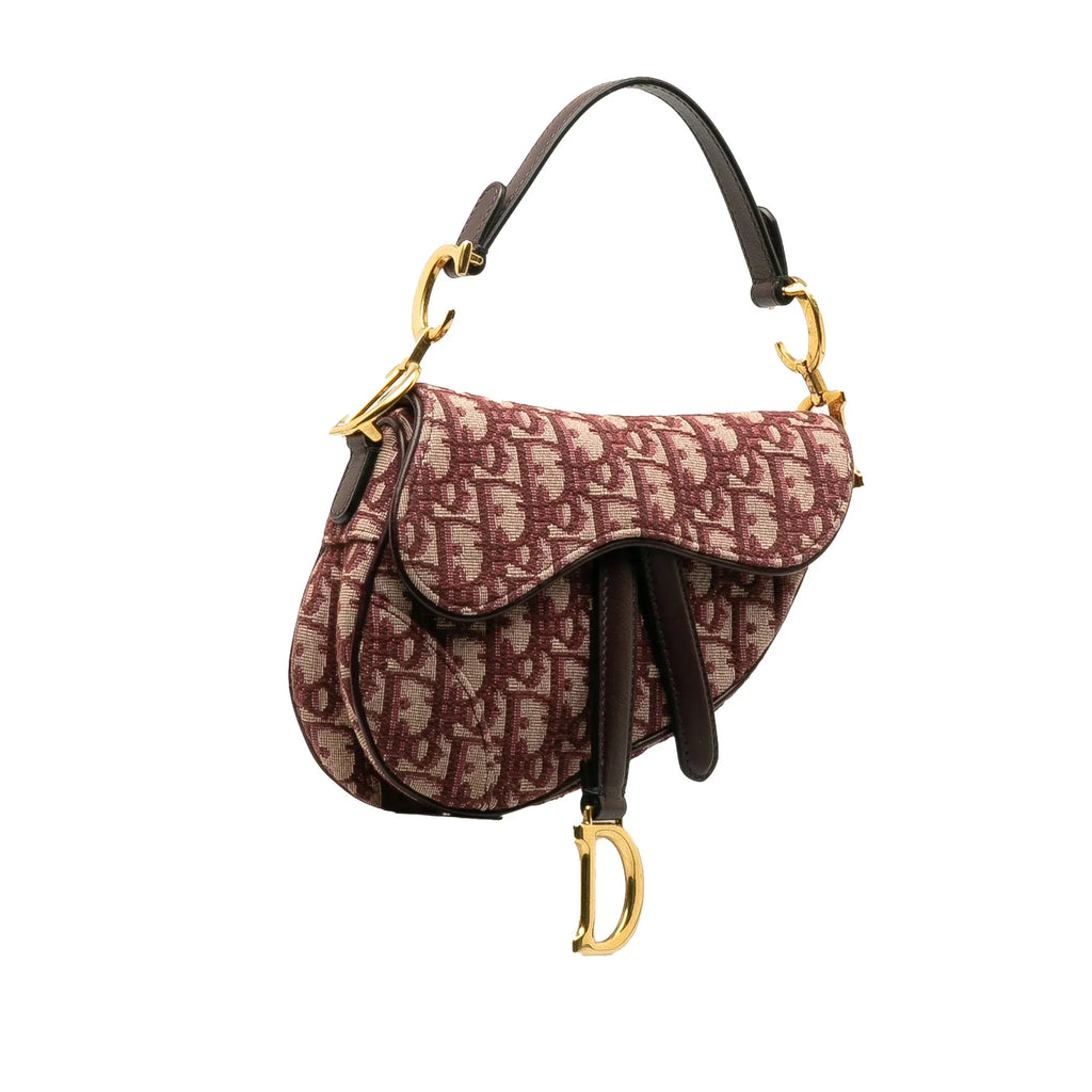 Pre-Owned Authenticated Dior Mini Oblique Saddle Canvas Fabric Red Satchel Unisex (Good)