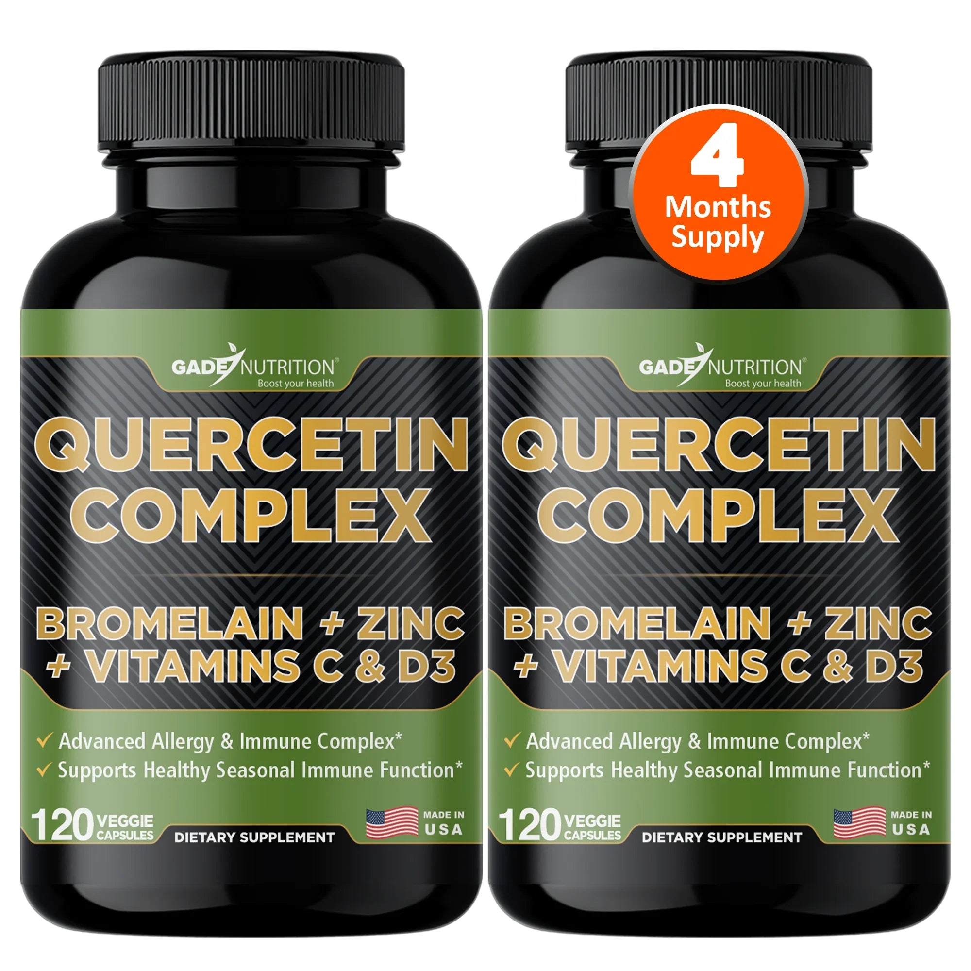 Quercetin Complex with Bromelain, quercetin supplements 500mg, with Vitamin C and Zinc, Bioflavonoids for Healthy Immune Support, vitamin D3, zinc quercetin, Third Party Tested.