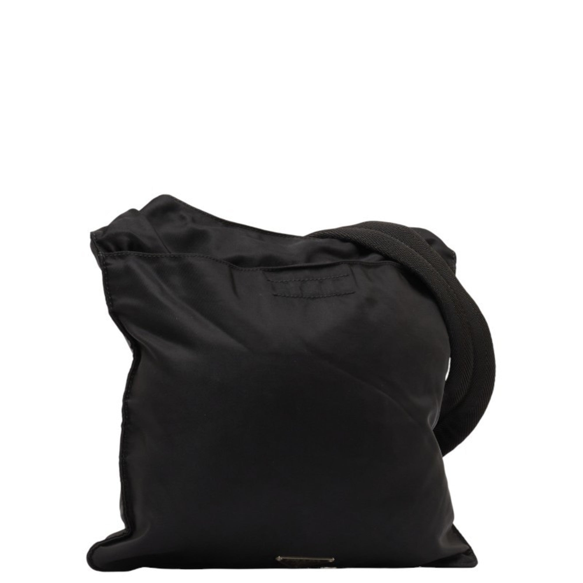 Pre-Owned Prada Triangle Plate Shoulder Bag Black Nylon Leather Women's PRADA (Fair)