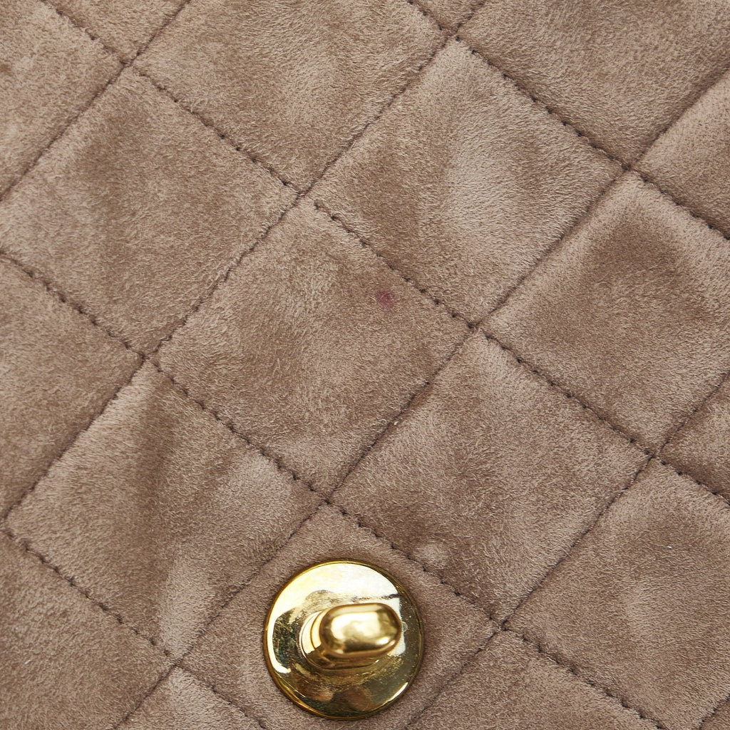Pre-Owned Authenticated Chanel Classic Mini Square Single Flap Suede Leather Brown Crossbody Bag Unisex (Good)