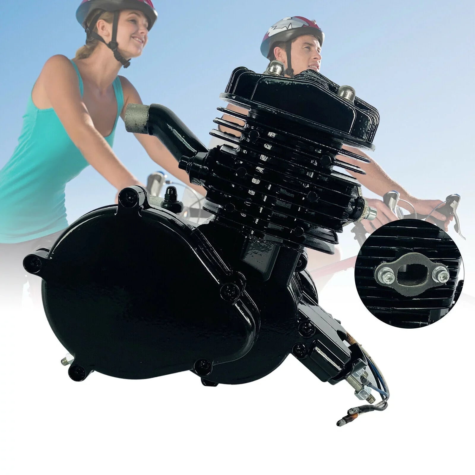 80CC 2-Stroke Petrol Gas Motor Engine Bike Single Cylinder Air-cooled Engine Pull Start for Bicycle Motorized 2.94KW 6500r/min