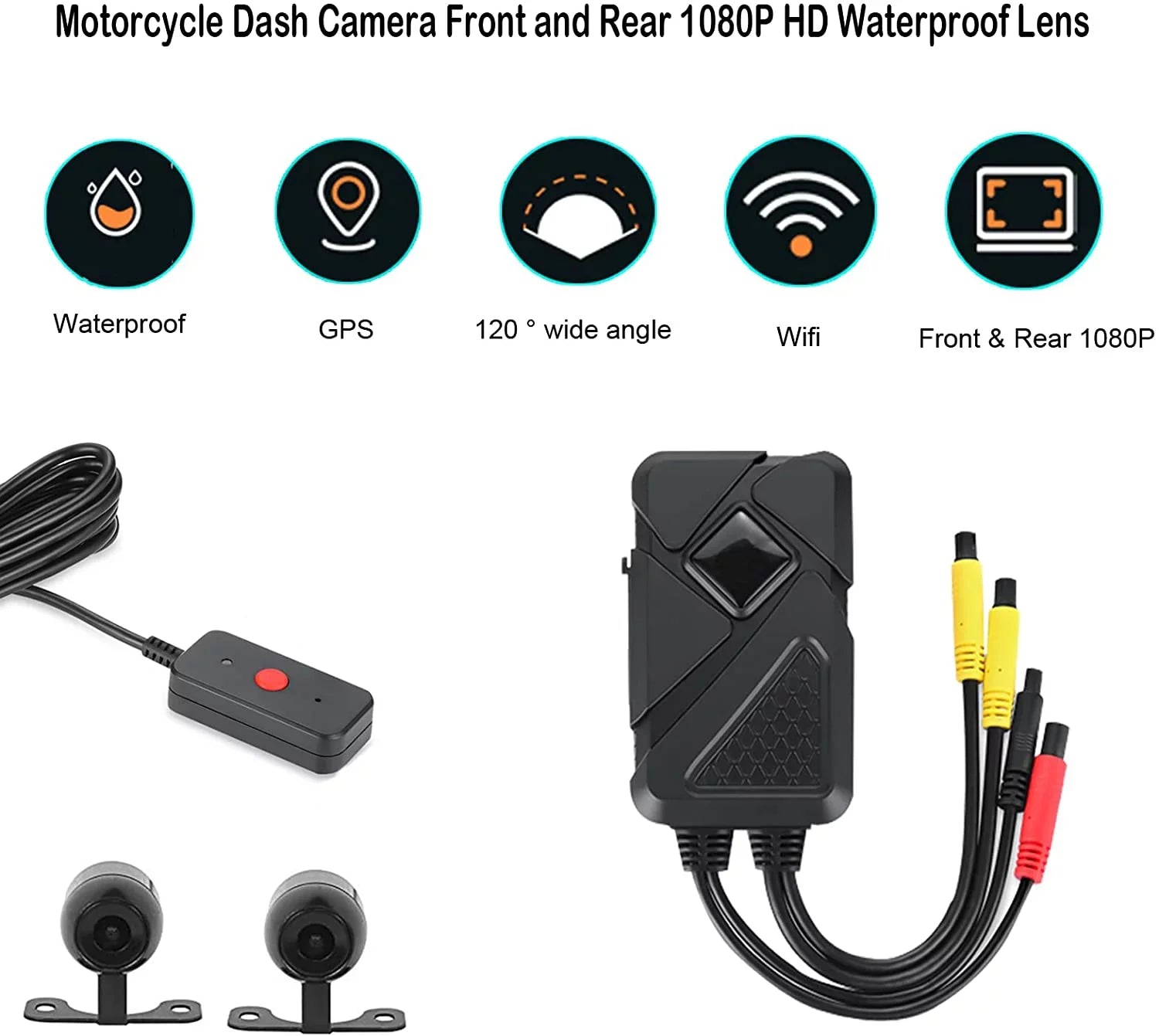 Motorcycle Dash Camera Front and Rear 1080P HD Fluid Lens 120° Wide Angle Fluid Recording Camera with Wi-Fi, GPS