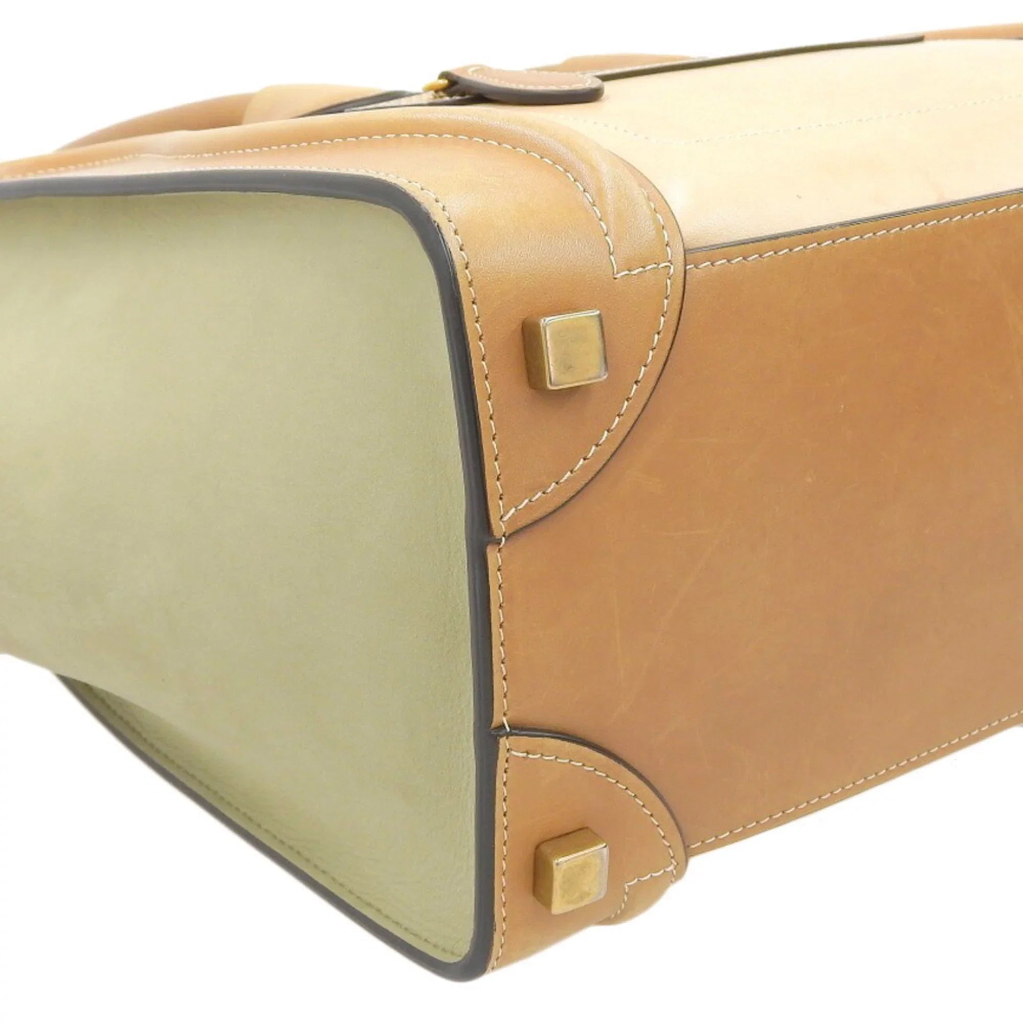 Pre-Owned Celine CELINE luggage micro shopper tricolor handbag beige mint green 167793 A03 15LK (Good)