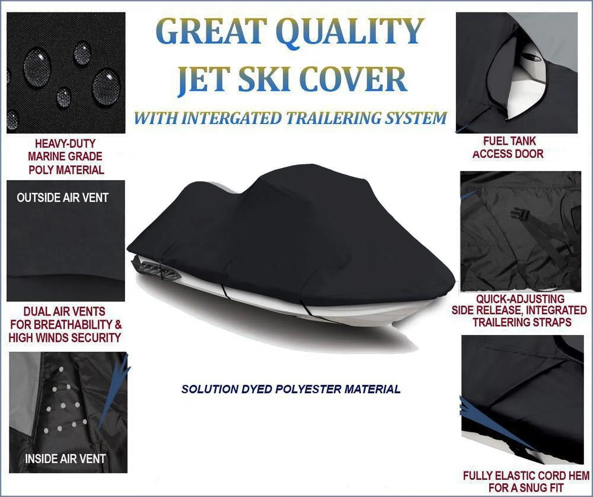 BLACK PWC 600D JET SKI Cover Compatible for Sea Doo Sea-Doo Bombardier GTX DI 2002 2003