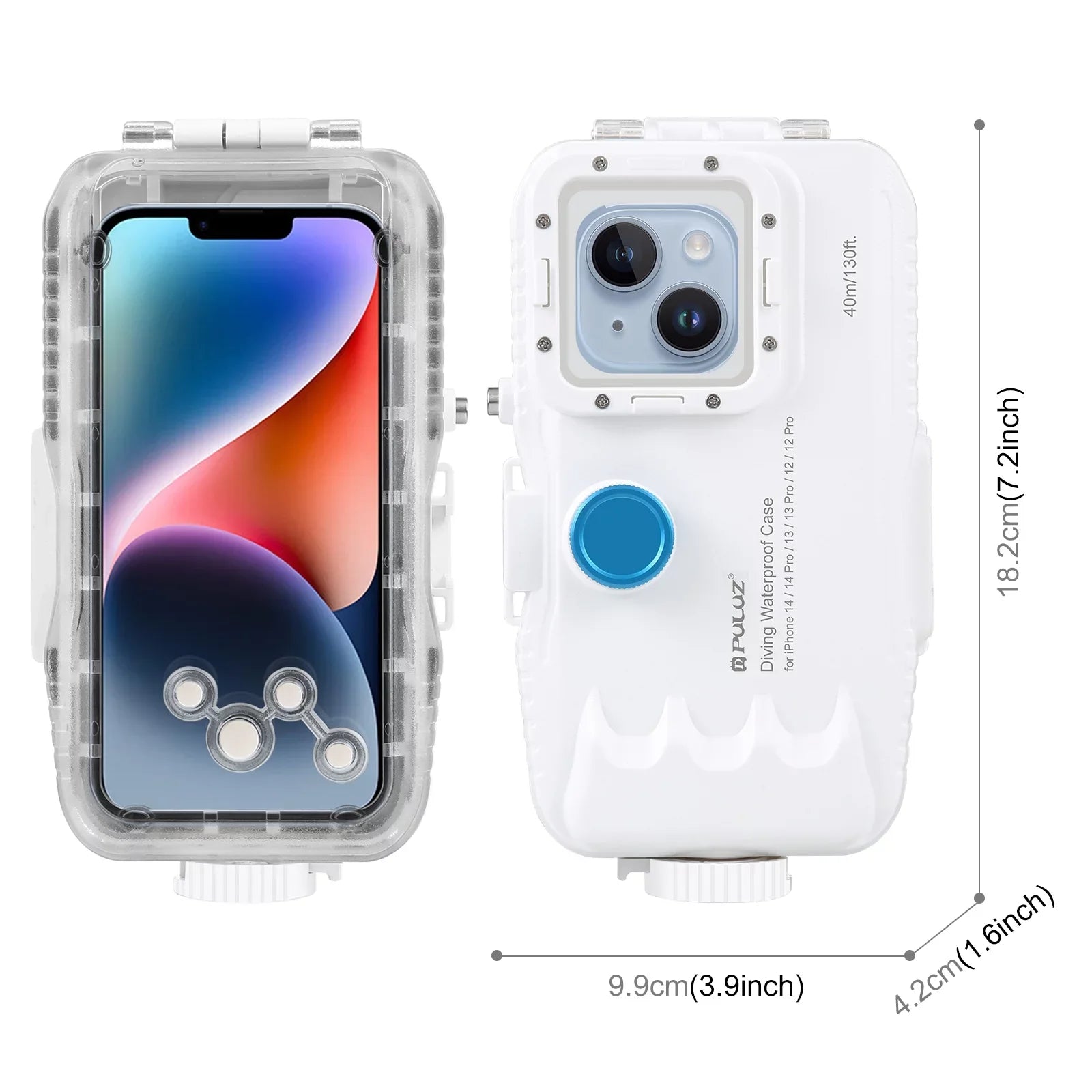 PULUZ 40M131ft Liquid Phone Case Diving Case Smartphone Fluid Housing Protective Case with Red Filter Neck Strap Cleaning Cloth Replacement for 14/ 14 / 13/ 13 / 12/ 12 P