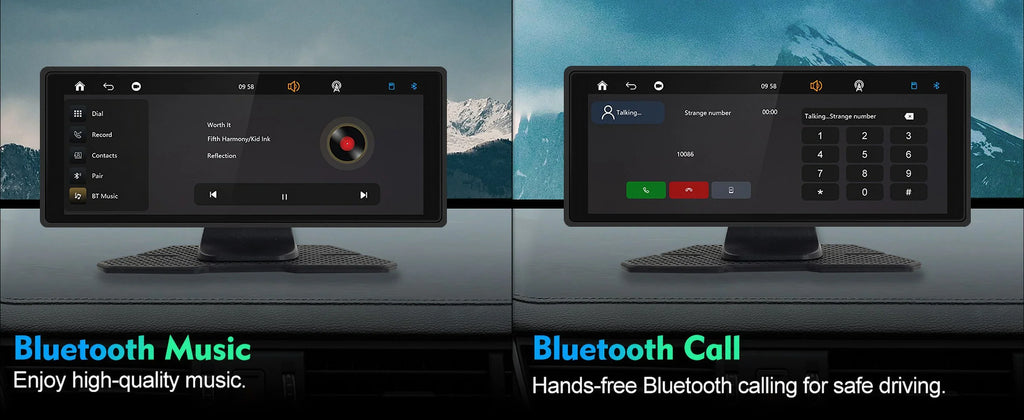 Portable Wireless Carplay & Android Auto Car Stereo, 10.26 Inch Full HD Car Touch Monitor Portable Car Radio Receiver Backup Camera