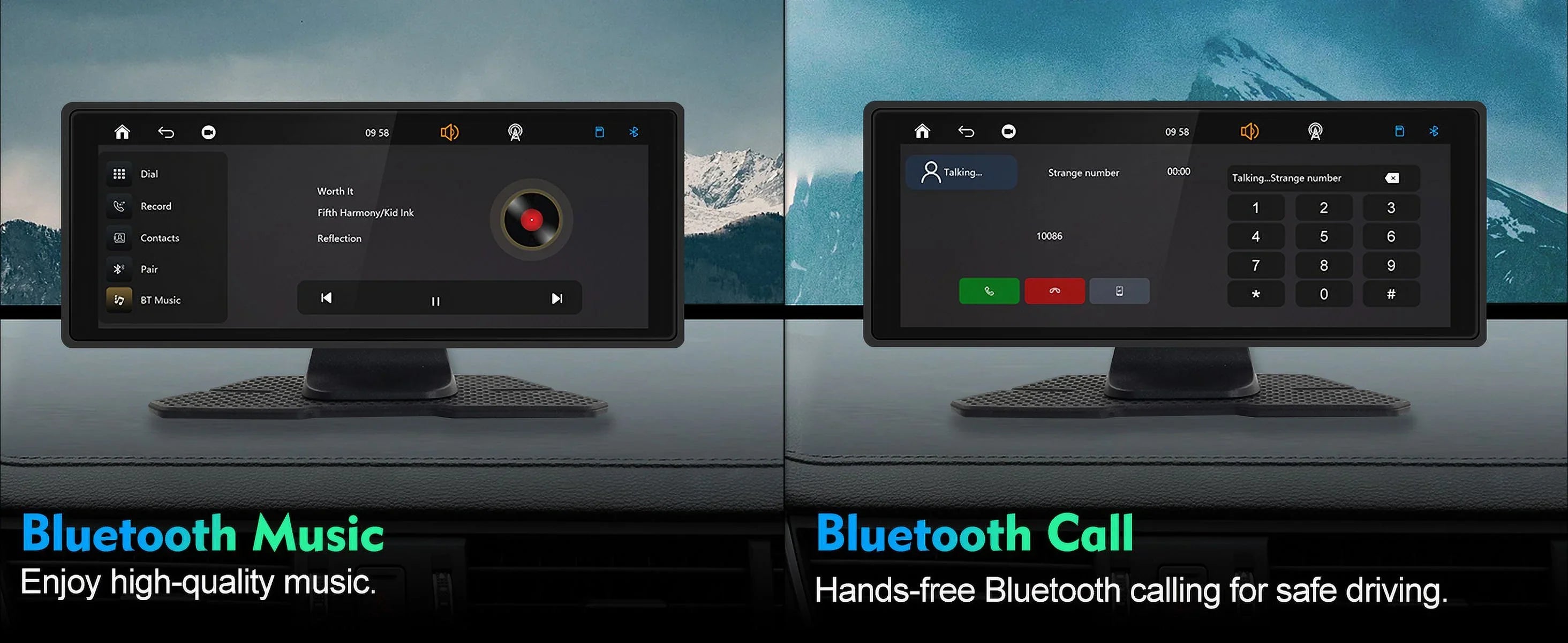 Portable Wireless Carplay & Android Auto Car Stereo, 10.26 Inch Full HD Car Touch Monitor Portable Car Radio Receiver Backup Camera