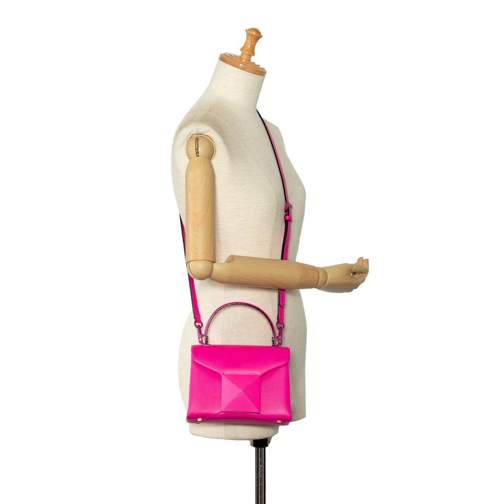 Pre-Owned Authenticated Valentino Mini One Stud Satchel Calf Leather Pink Unisex (Good)