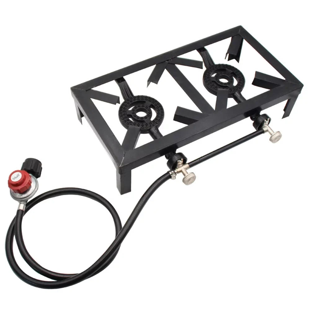 OWSOO Propane Gas Double Cast Iron Stove for Patio Camping BBQ Cooking (Standard), Furnace for Excursions