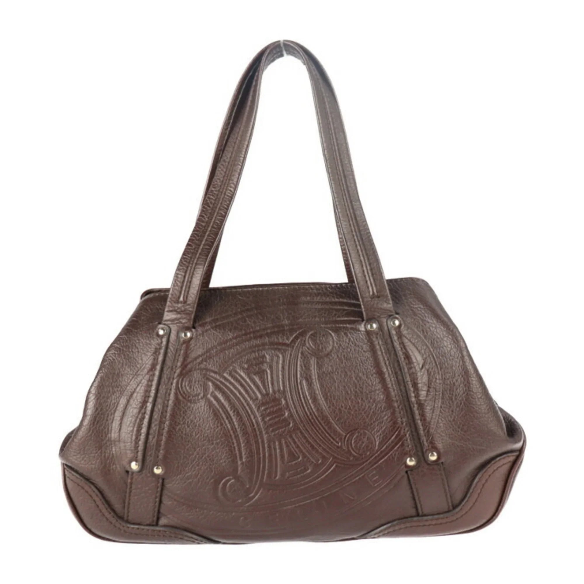 Pre-Owned CELINE Celine handbag leather brown gold metal fittings triomphe logo mark emboss (Good)