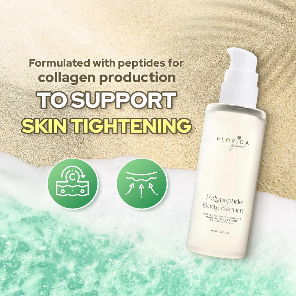 Florida Glow Polypeptide Collagen Boosting Serum | Body Oil Skincare For Glow Dry Skin | Moisturizer for Women & Men Enriched With Vitamin C, Squalene, Jojoba Oil - Pacific Sage Scent - 3.6fl Oz